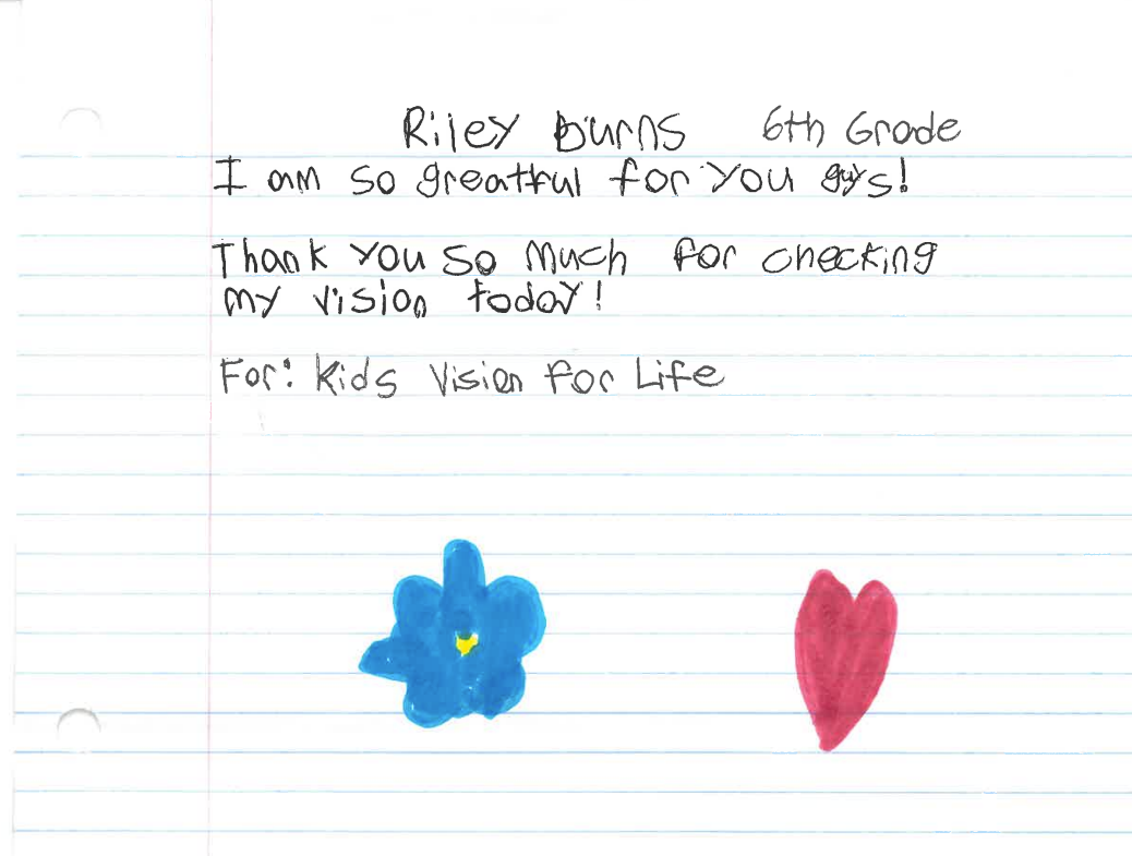 A thank-you note written by a student served by KVFL